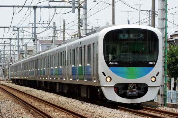 Modern train on railway tracks