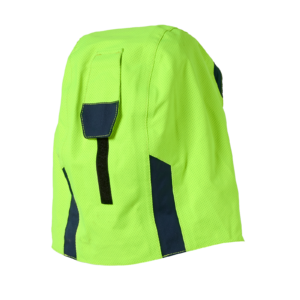 High visibility yellow and navy hood